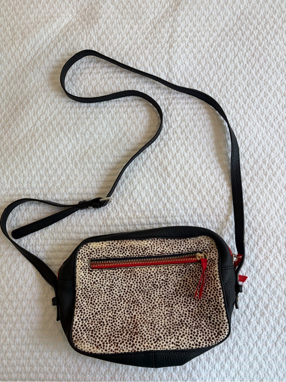Women's Black and Cream Crossbody Bag with Animal Texture - BODEN